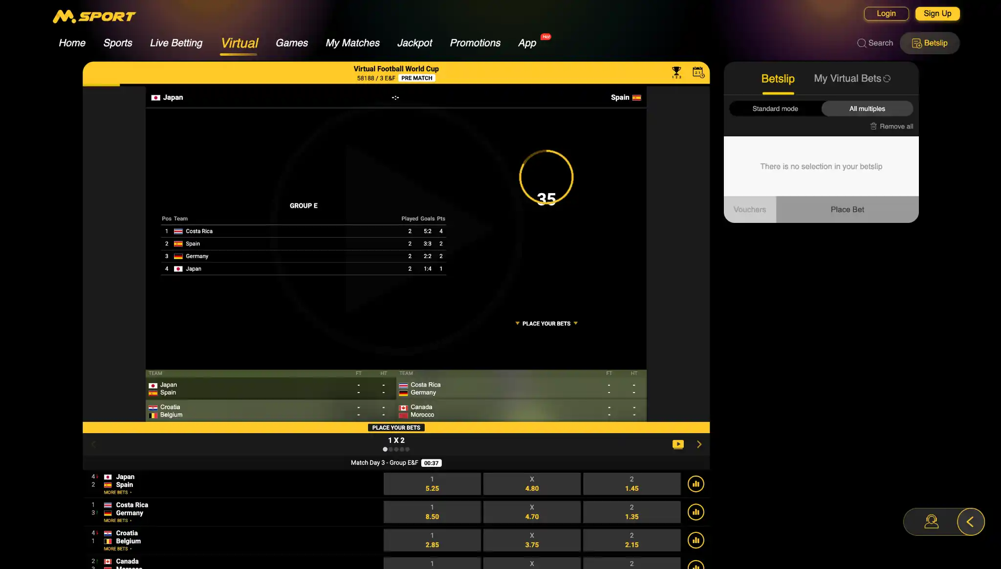 Virtual sports betting on MSport